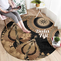 Black Bula Fiji Round Carpet Fijian Dance Fan Tapa Cloth Pattern