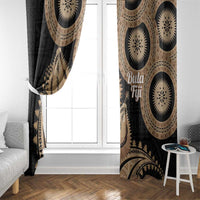 Black Bula Fiji Window Curtain Fijian Dance Fan Tapa Cloth Pattern