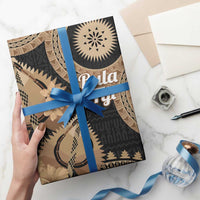 Black Bula Fiji Wrapping Paper Fijian Dance Fan Tapa Cloth Pattern - Polynesian Pride