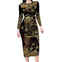 Frangipani Festival Rabaul Family Matching Long Sleeve Bodycon Dress and Hawaiian Shirt PNG Tribal Baining Mask Tattoo - Polynesian Pride