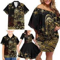 Frangipani Festival Rabaul Family Matching Off Shoulder Short Dress and Hawaiian Shirt PNG Tribal Baining Mask Tattoo - Polynesian Pride