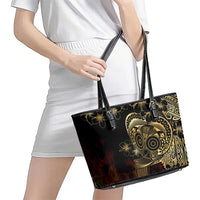 Frangipani Festival Rabaul Leather Tote Bag PNG Tribal Baining Mask Tattoo - Polynesian Pride