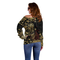 Frangipani Festival Rabaul Off Shoulder Sweater PNG Tribal Baining Mask Tattoo - Polynesian Pride