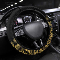 Frangipani Festival Rabaul Steering Wheel Cover PNG Tribal Baining Mask Tattoo LT14 Universal Fit Black - Polynesian Pride
