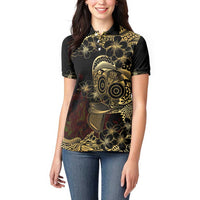 Frangipani Festival Rabaul Women Polo Shirt PNG Tribal Baining Mask Tattoo - Polynesian Pride
