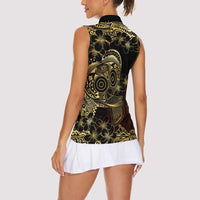 Frangipani Festival Rabaul Women Sleeveless Polo Shirt PNG Tribal Baining Mask Tattoo - Polynesian Pride