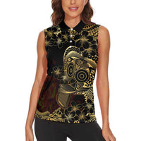 Frangipani Festival Rabaul Women Sleeveless Polo Shirt PNG Tribal Baining Mask Tattoo - Polynesian Pride