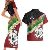 Frangipani Festival Rabaul East New Britain Couples Matching Short Sleeve Bodycon Dress and Hawaiian Shirt Dukduk Dance With Plumeria LT14 - Polynesian Pride