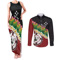 Frangipani Festival Rabaul East New Britain Couples Matching Tank Maxi Dress and Long Sleeve Button Shirt Dukduk Dance With Plumeria - Polynesian Pride