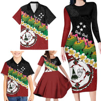 Frangipani Festival Rabaul East New Britain Family Matching Long Sleeve Bodycon Dress and Hawaiian Shirt Dukduk Dance With Plumeria LT14 - Polynesian Pride