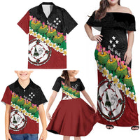 Frangipani Festival Rabaul East New Britain Family Matching Off Shoulder Maxi Dress and Hawaiian Shirt Dukduk Dance With Plumeria - Polynesian Pride