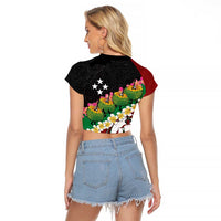 Frangipani Festival Rabaul East New Britain Raglan Cropped T Shirt Dukduk Dance With Plumeria LT14 - Polynesian Pride