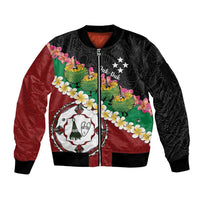 Frangipani Festival Rabaul East New Britain Sleeve Zip Bomber Jacket Dukduk Dance With Plumeria LT14 Unisex Red - Polynesian Pride