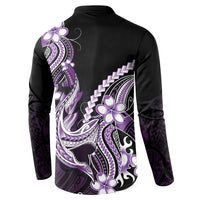 Purple Black Aloha Hawaii Button Sweatshirt Polynesian Shark Tattoo Plumeria