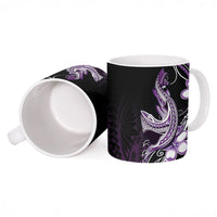 Purple Black Aloha Hawaii Ceramic Mug Polynesian Shark Tattoo Plumeria