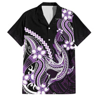 Purple Black Aloha Hawaii Family Matching Off Shoulder Short Dress and Hawaiian Shirt Polynesian Shark Tattoo Plumeria LT14 Dad's Shirt - Short Sleeve Purple - Polynesian Pride