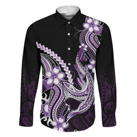 Purple Black Aloha Hawaii Family Matching Tank Maxi Dress and Hawaiian Shirt Polynesian Shark Tattoo Plumeria LT14 Dad's Shirt - Long Sleeve Purple - Polynesian Pride