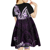 Purple Black Aloha Hawaii Kid Short Sleeve Dress Polynesian Shark Tattoo Plumeria LT14 - Polynesian Pride