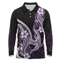 Purple Black Aloha Hawaii Long Sleeve Polo Shirt Polynesian Shark Tattoo Plumeria LT14 Purple - Polynesian Pride