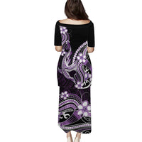 Purple Black Aloha Hawaii Puletasi Polynesian Shark Tattoo Plumeria