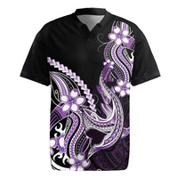 Purple Black Aloha Hawaii Rugby Jersey Polynesian Shark Tattoo Plumeria