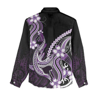 Purple Black Aloha Hawaii Women Casual Shirt Polynesian Shark Tattoo Plumeria LT14 - Polynesian Pride