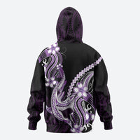 Purple Black Aloha Hawaii Zip Hoodie Polynesian Shark Tattoo Plumeria