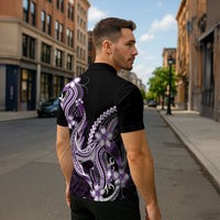 Purple Black Aloha Hawaii Zipper Polo Shirt Polynesian Shark Tattoo Plumeria LT14 - Polynesian Pride