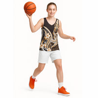Orange Black Aloha Hawaii Basketball Jersey Polynesian Shark Tattoo Plumeria