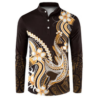 Orange Black Aloha Hawaii Button Sweatshirt Polynesian Shark Tattoo Plumeria
