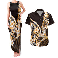 Orange Black Aloha Hawaii Couples Matching Tank Maxi Dress and Hawaiian Shirt Polynesian Shark Tattoo Plumeria LT14 Orange - Polynesian Pride