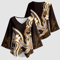 Orange Black Aloha Hawaii Kimono Sleeve Blouse Polynesian Shark Tattoo Plumeria