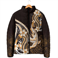 Orange Black Aloha Hawaii Padded Jacket Polynesian Shark Tattoo Plumeria