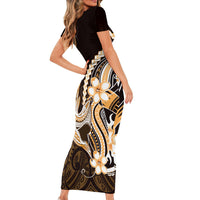 Orange Black Aloha Hawaii Short Sleeve Bodycon Dress Polynesian Shark Tattoo Plumeria LT14 - Polynesian Pride