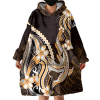 Orange Black Aloha Hawaii Wearable Blanket Hoodie Polynesian Shark Tattoo Plumeria LT14 - Polynesian Pride