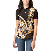 Orange Black Aloha Hawaii Women Polo Shirt Polynesian Shark Tattoo Plumeria LT14 - Polynesian Pride