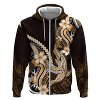 Orange Black Aloha Hawaii Zip Hoodie Polynesian Shark Tattoo Plumeria