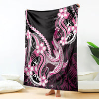 Pink Black Aloha Hawaii Blanket Polynesian Shark Tattoo Plumeria