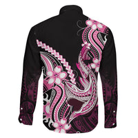 Pink Black Aloha Hawaii Family Matching Long Sleeve Bodycon Dress and Hawaiian Shirt Polynesian Shark Tattoo Plumeria LT14 - Polynesian Pride