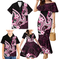 Pink Black Aloha Hawaii Family Matching Mermaid Dress and Hawaiian Shirt Polynesian Shark Tattoo Plumeria LT14 - Polynesian Pride
