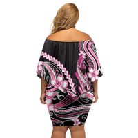 Pink Black Aloha Hawaii Family Matching Off Shoulder Short Dress and Hawaiian Shirt Polynesian Shark Tattoo Plumeria LT14 - Polynesian Pride