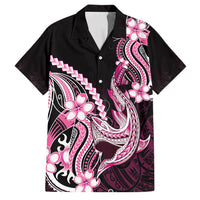 Pink Black Aloha Hawaii Family Matching Puletasi and Hawaiian Shirt Polynesian Shark Tattoo Plumeria LT14 Dad's Shirt - Short Sleeve Pink - Polynesian Pride