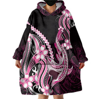 Pink Black Aloha Hawaii Wearable Blanket Hoodie Polynesian Shark Tattoo Plumeria LT14 - Polynesian Pride