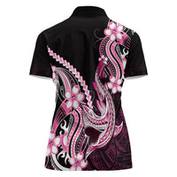 Pink Black Aloha Hawaii Women Polo Shirt Polynesian Shark Tattoo Plumeria LT14 - Polynesian Pride