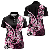 Pink Black Aloha Hawaii Women Polo Shirt Polynesian Shark Tattoo Plumeria LT14 - Polynesian Pride