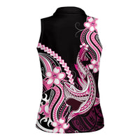 Pink Black Aloha Hawaii Women Sleeveless Polo Shirt Polynesian Shark Tattoo Plumeria LT14 - Polynesian Pride
