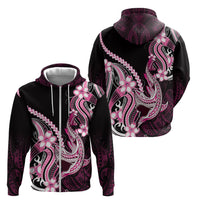 Pink Black Aloha Hawaii Zip Hoodie Polynesian Shark Tattoo Plumeria