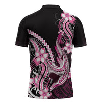 Pink Black Aloha Hawaii Zipper Polo Shirt Polynesian Shark Tattoo Plumeria LT14 - Polynesian Pride