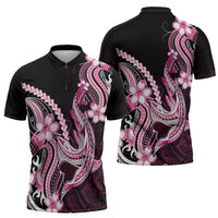 Pink Black Aloha Hawaii Zipper Polo Shirt Polynesian Shark Tattoo Plumeria LT14 - Polynesian Pride