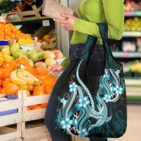Blue Black Aloha Hawaii Grocery Bag Polynesian Shark Tattoo Plumeria